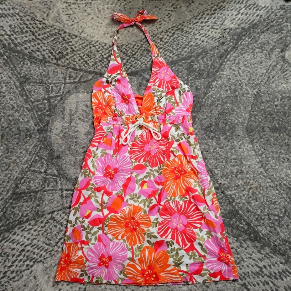 Lily Pulitzer Resort Line Halter Dress in Vibrant Pink & Orange Floral Print 8